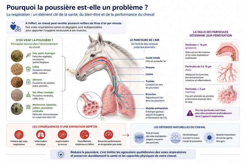 Infographie : pourquoi la poussière est-elle un problème pour le cheval